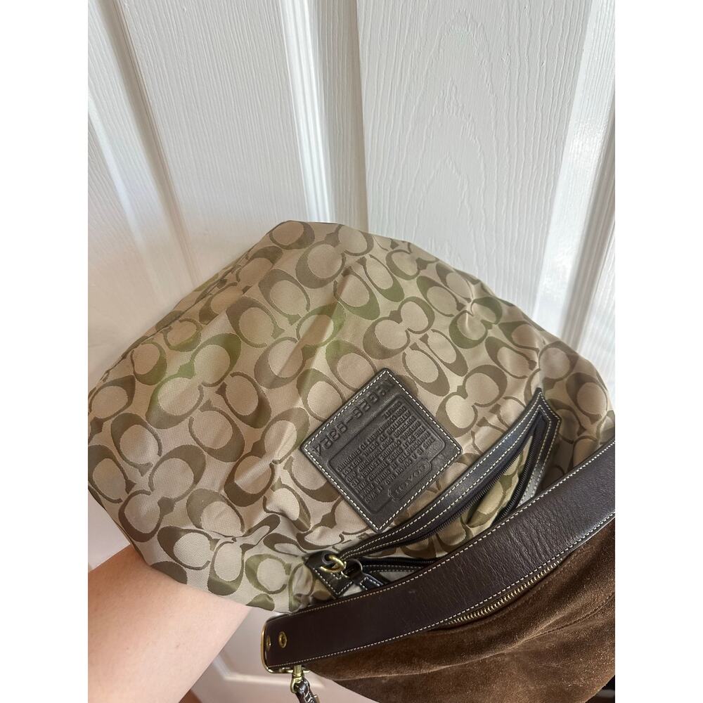 Vintage Coach Suede Hobo Bag Dark Brown Gold Legacy Leather Purse-Some Use - Picture 13 of 16